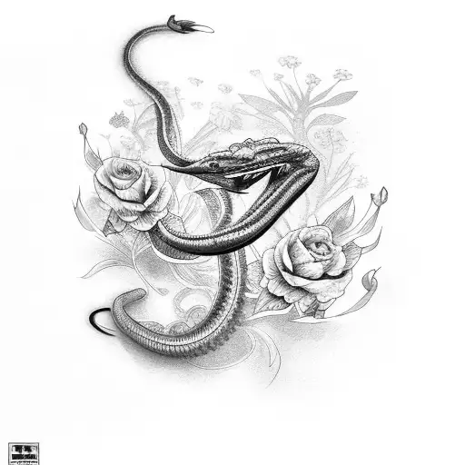 cobra com onça e flores  tattoo design idea