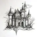 gothic castle back piece tattoo design idea