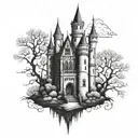 gothic castle back piece tattoo design idea