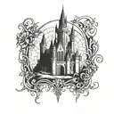 gothic castle back piece tattoo design idea