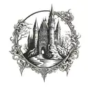 gothic castle back piece tattoo design idea