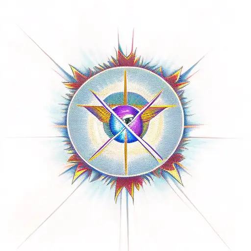 christian cross, angel's wings, sun, flowers, life tattoo design idea