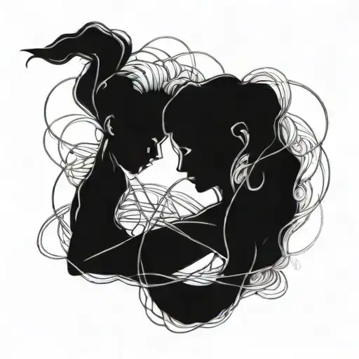 A detailed pencil sketch of two intertwined souls representing friendship tattoo design idea