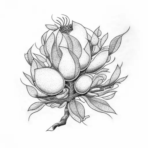 A dotwork tattoo of a blooming magnolia tree with intricate details and shading tattoo design idea