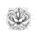 A blackwork tattoo of an airplane propeller intertwined with vines of flowers, including magnolias tattoo design idea