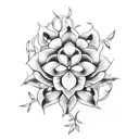 A blackwork tattoo of an airplane propeller intertwined with vines of flowers, including magnolias tattoo design idea