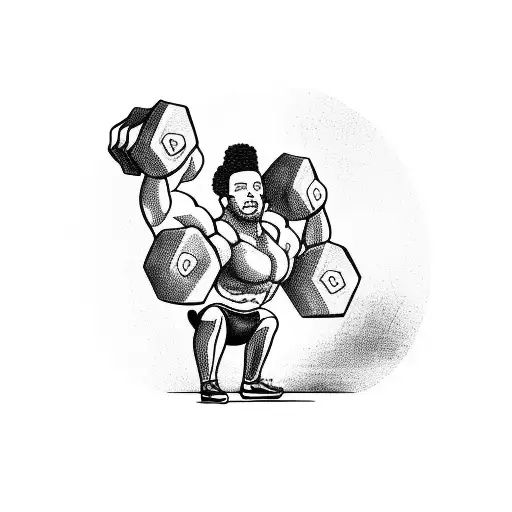 A football player lifting weights with rap lyrics written on the dumbbells tattoo design idea