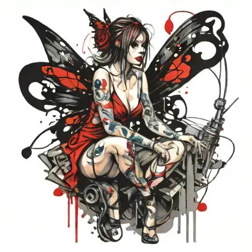 sexy fairy sitting side by side tattoo design idea