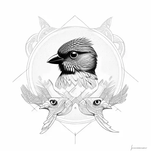 3 birds cool design, interpretation of three unique children  tattoo design idea