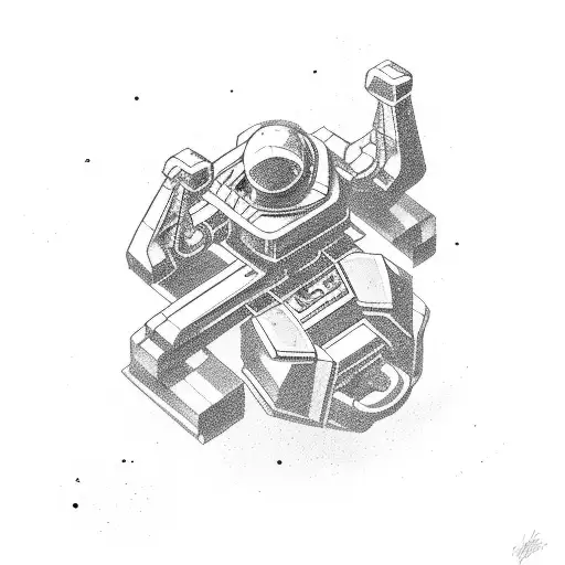 A sci-fi scene with a muscular cyborg lifting weights in a futuristic gym tattoo design idea