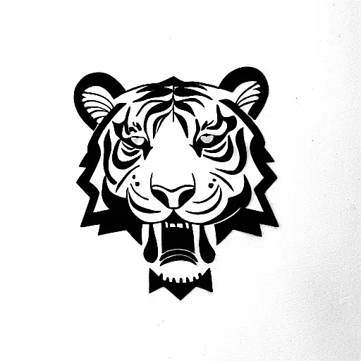 a minimal tiger walking out of a door, line work tattoo design idea
