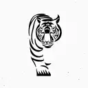 a minimal tiger walking out of a door, line work tattoo design idea
