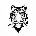 a minimal tiger walking out of a door, line work tattoo design idea