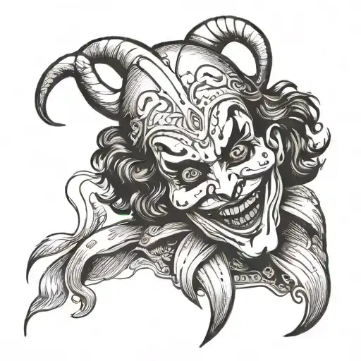 the jester takes off his cheerful mask, and under it he has an evil face tattoo design idea