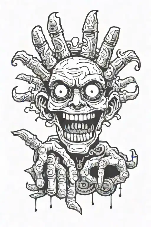 saw face in the back of the hand, letters CUCO in a gang style in the knuckles but not in the thumb letters VC in gang  tattoo design idea