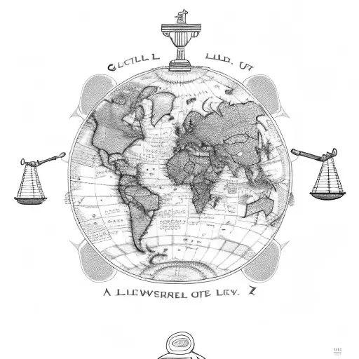 A lawyer's gavel with a map of the world as the handle tattoo design idea