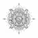 A mesmerizing mandala design incorporating various ocean creatures like turtles, dolphins, and seahorses tattoo design idea