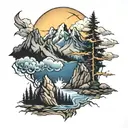 mountain range thunder storm tattoo design idea