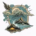 mountain range thunder storm tattoo design idea