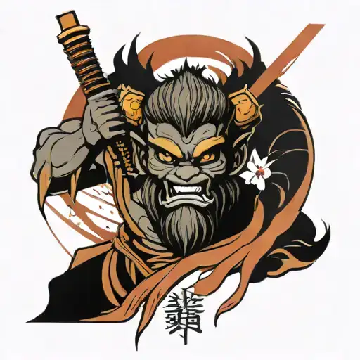 sun wukong in buddha's palm tattoo design idea