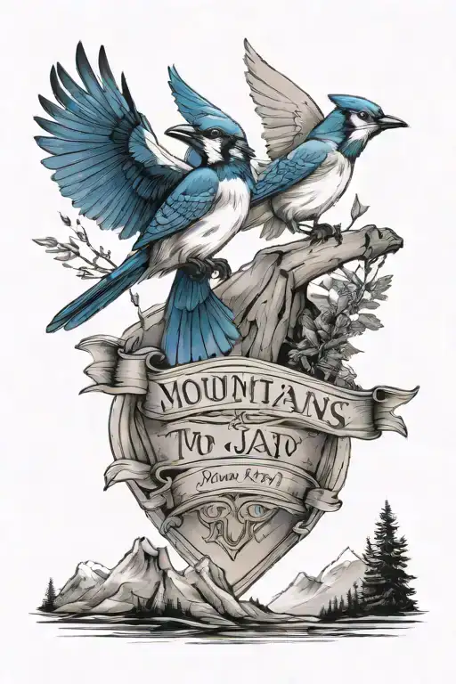  mountains with two blue jays and you raise me up quote in it with the armor tattoo design idea