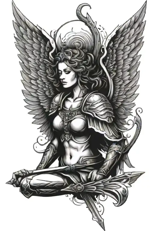 warrior angel wings tattoo design idea