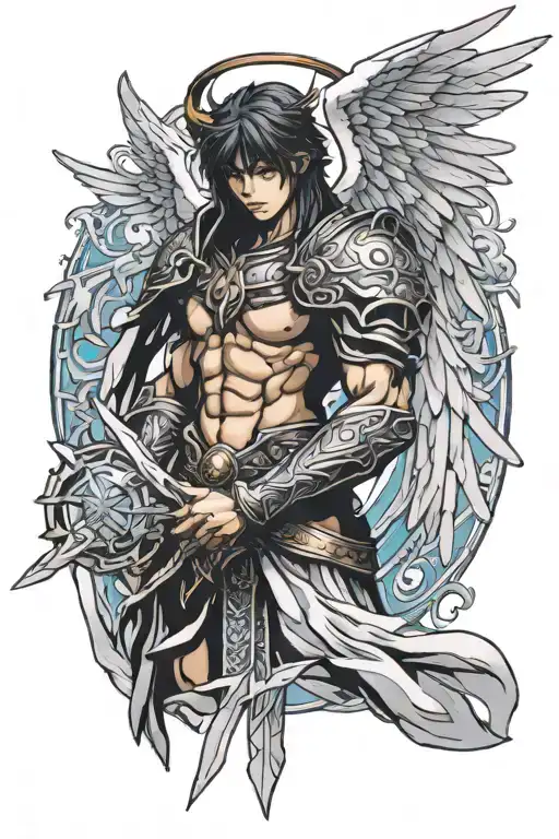 warrior angel holding tattoo design idea