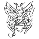 elf infant sleeping in a cot with a maleficent figure standing over it tattoo design idea