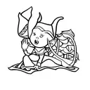 elf infant sleeping in a cot with a maleficent figure standing over it tattoo design idea