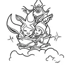 elf infant sleeping in a cot with a maleficent figure standing over it tattoo design idea