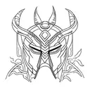 Loki's helmet with golden lines and small green branches growing tattoo design idea