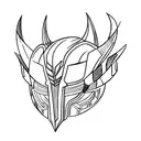 Loki's helmet with golden lines and small green branches growing tattoo design idea