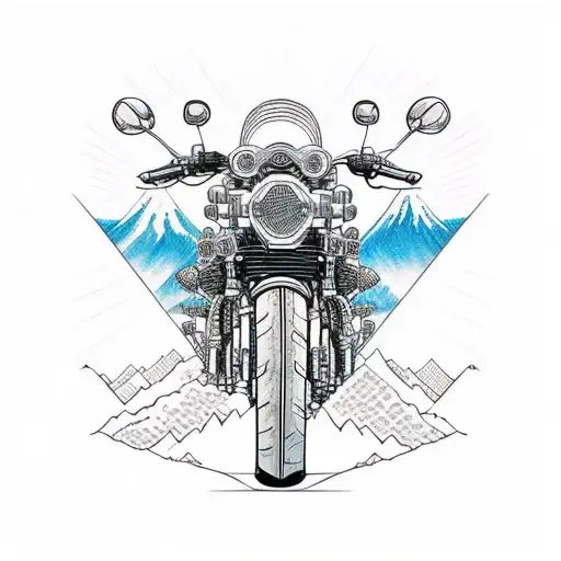 An intricate new-school design of a motorcycle transforming into a mountain range tattoo design idea