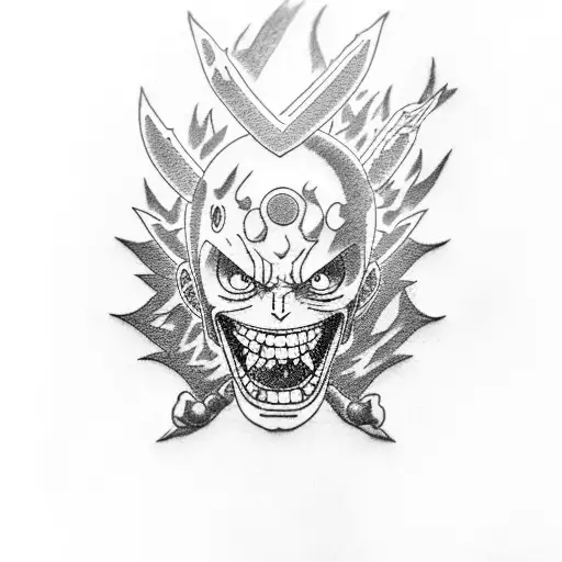 Leg tattoo from anime one piece, Naruto, black clover, demon slayer, fire force and jujutsu kaisen tattoo design idea
