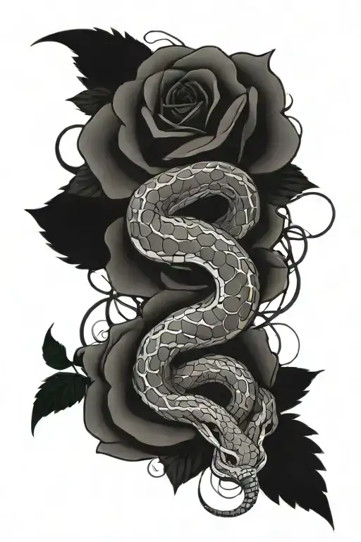 snake intertwined with Dark Rose soaked in blood tattoo design idea