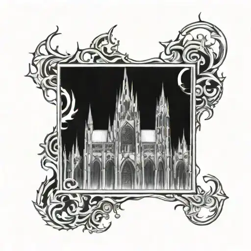 gothic cathedral in flames engulfing tattoo design idea