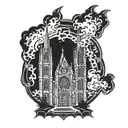 gothic cathedral on fire tattoo design idea