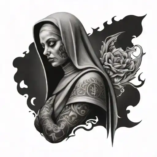 tattoed nun with sleeve tattoo tattoo design idea