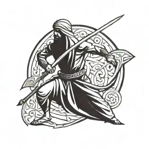 arab warrior wielding a sword tattoo design idea
