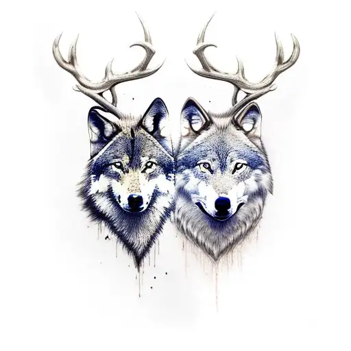 wolf with deer in his eyes tattoo design idea
