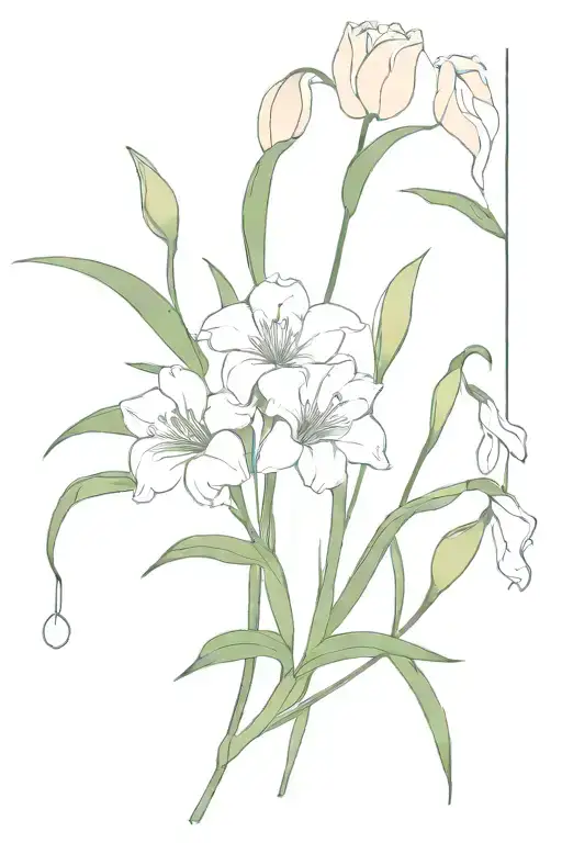 carnation, snowdrop, gladiolus flower bouquet tattoo design idea