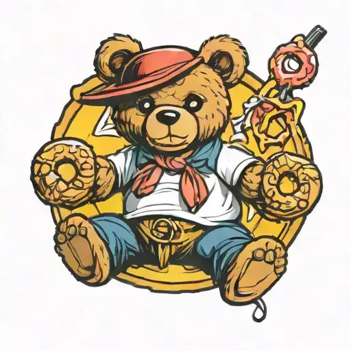 gangster teddy bear with a donut tattoo design idea