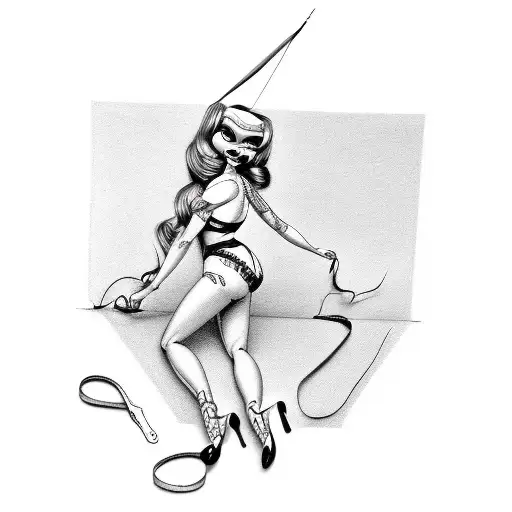 pinup girl marienette puppet cutting her strings tattoo design idea