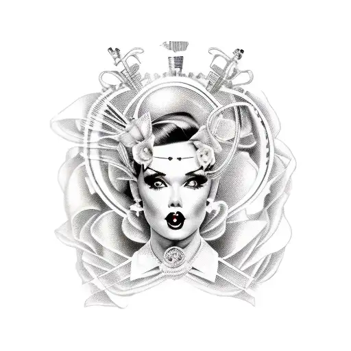 pinup girl marienette puppet cutting her strings tattoo design idea