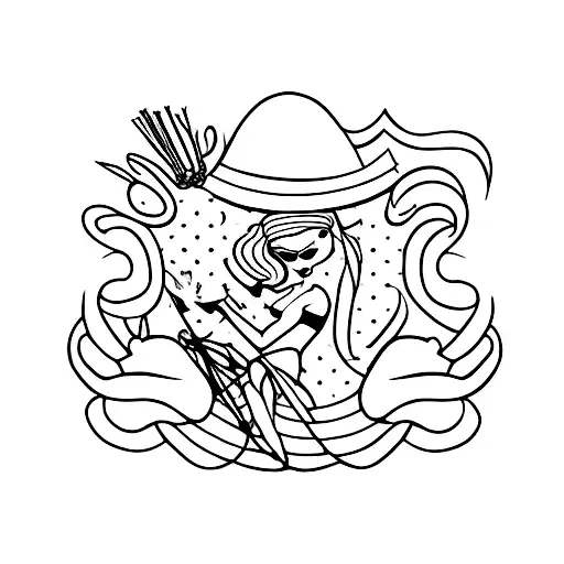 pinup girl marienette puppet cutting her strings tattoo design idea