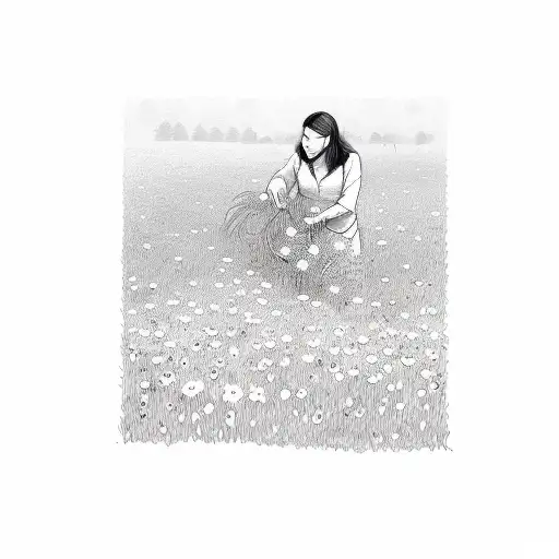 A social worker helping a group of animals cross a flower-filled meadow tattoo design idea