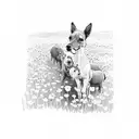 A social worker helping a group of animals cross a flower-filled meadow tattoo design idea