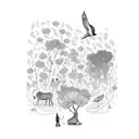 A social worker helping a group of animals cross a flower-filled meadow tattoo design idea