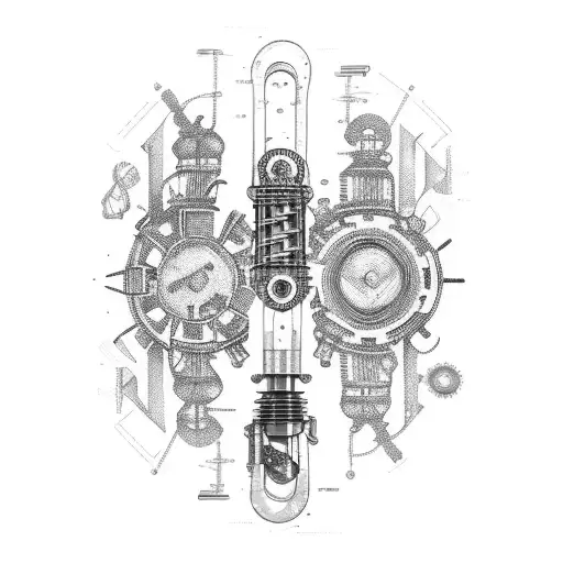 Mechanical arm with intricate gears and tools representing engineering troops tattoo design idea