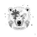 A majestic polar bear surrounded by snowflakes and pine trees tattoo design idea